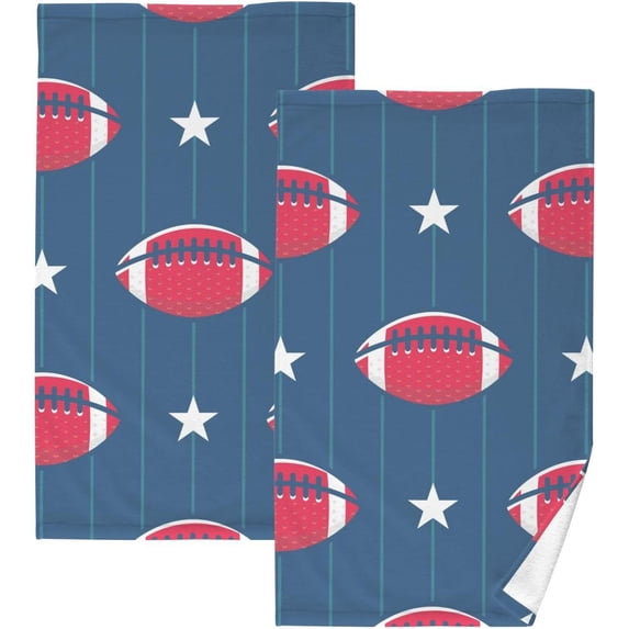Coolnut Football Star Patterned Hand Towels 2 PCS, Cotton Bath Towel for Drying Face Hands Body Decorative Water Absorbent Lightweight Towels for Bathroom Ktichen Travel Gym, 16"x28"
