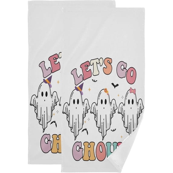 Coolnut Funny Halloween Ghost Hand Towels 2 PCS, Ultra Soft and Highly Absorbent, Let's Go Ghouls Decorative Fingertip Towel for Home, Bathroom, Kitchen, 28.3"x14.4"
