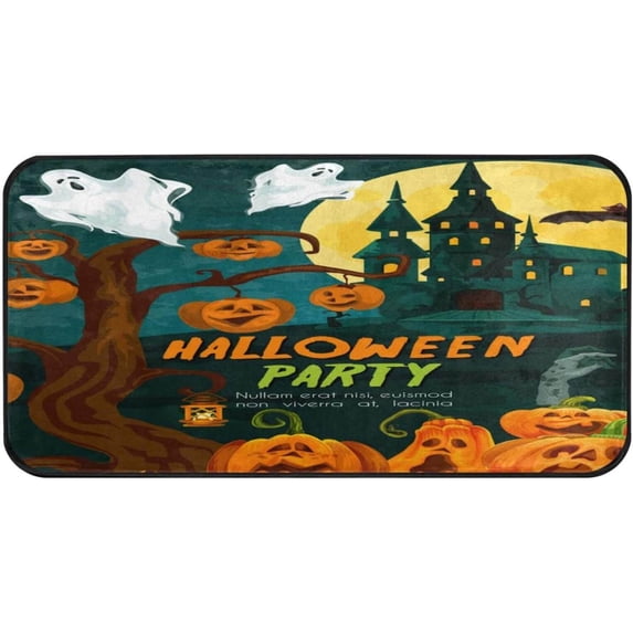 Coolnut Funny Halloween Pumpkin Kitchen Rugs 39×20 in,Non Slip Washable Cushioned Carpets Polyester AntiFatigue Comfort Porch Floor Mat Halloween Decoration