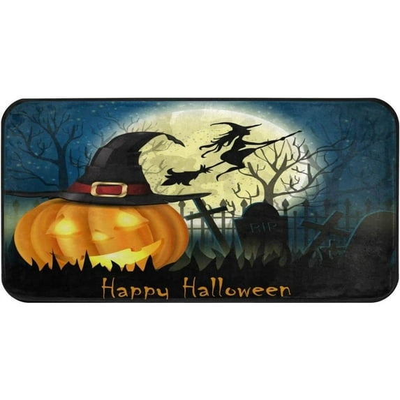 Coolnut Funny Halloween Pumpkin Kitchen Rugs 39×20 in,Non Slip Washable Cushioned Carpets Polyester AntiFatigue Comfort Porch Floor Mat Halloween Decoration