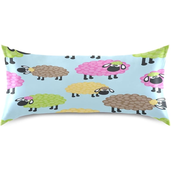 Coolnut Funny Sheep Satin Pillowcase for Hair and Skin Silk Pillowcase, King Size(20x40 inches) - Slip Cooling Satin Pillow Covers with Envelope Closure(212) Home Decor Gifts