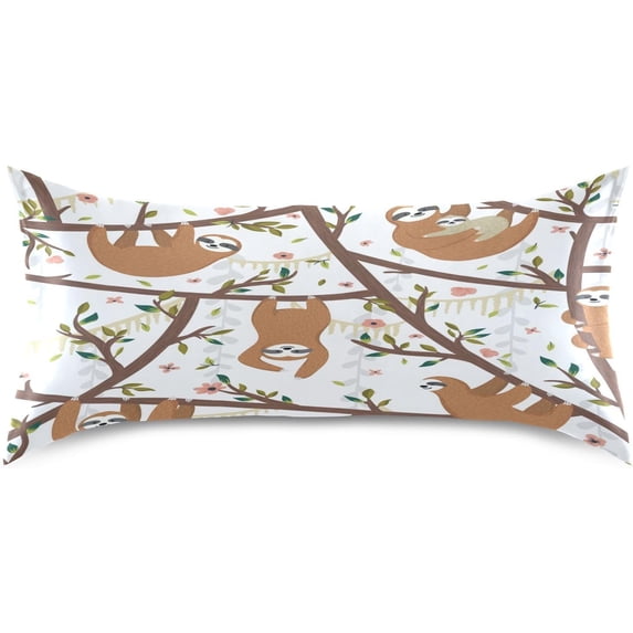 Coolnut Funny Sloth Satin Pillowcase for Hair and Skin Silk Pillowcase, King Size(20x40 inches) - Slip Cooling Satin Pillow Covers with Envelope Closure(72) Home Decor Gifts