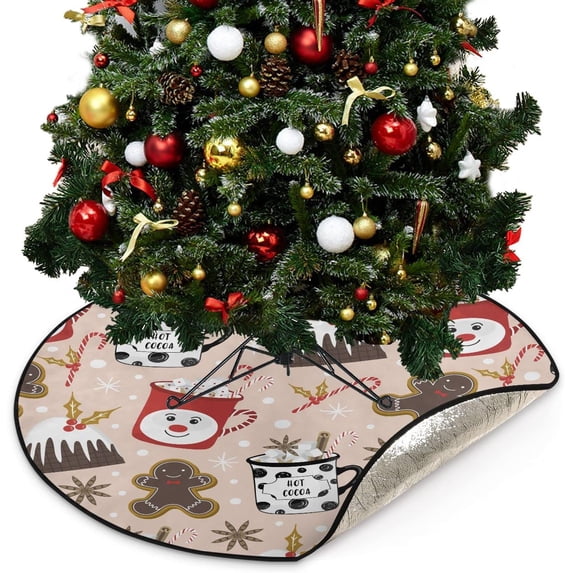 Coolnut Gingerbread Man Candy Christmas Tree Mats Waterproof Tree Skirt, Merry Christmas Xmas Tree Stand Tray Mat Floor Protector Pad for Holiday Party Decoration, 28.3"