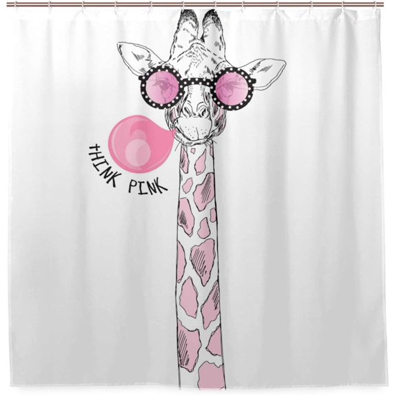 Coolnut Giraffe Blowing Bubble Gum Bath Shower Curtain Liners 72"x72", Polyester Waterproof Bath Curtains with Hooks for Bathroom Decoration