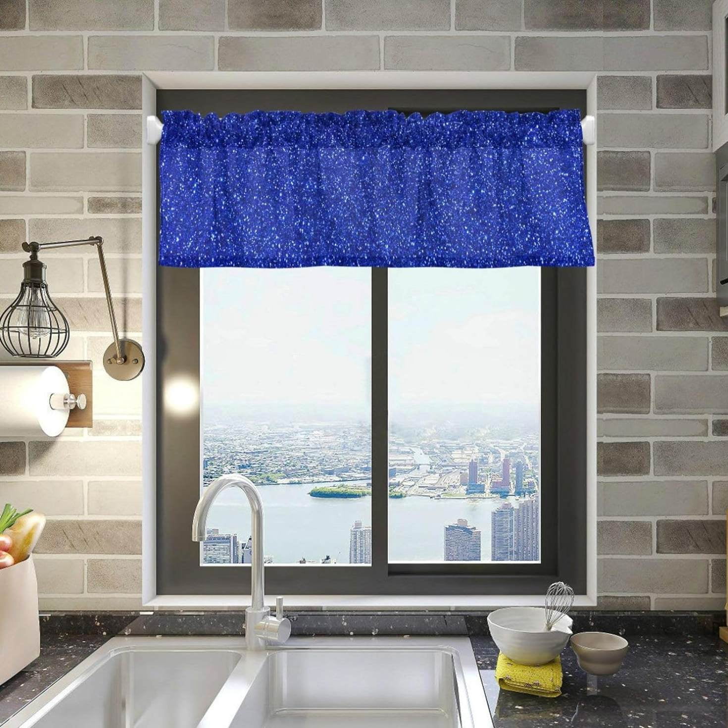 Coolnut Glitter Texture Windows Valance Curtains, 54x18in Double Layer ...