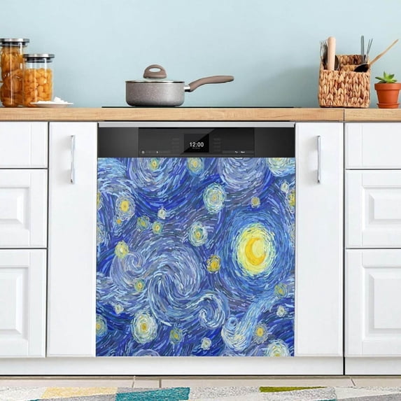 Coolnut Glowing Moon and Starry Oil Painting Dishwasher Magnet Cover for The Front Door,Reusable Refrigerator Door Decor Magnet Sticker for Kitchen Home Decor 23" x 26"