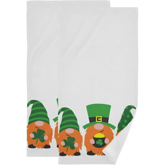 Coolnut Gnome Trio Lucky Hand Towels 2 PCS, Ultra Soft and Highly Absorbent, St Patrick's Day Decorative Fingertip Towel for Home, Bathroom, Kitchen, 28.3"x14.4"