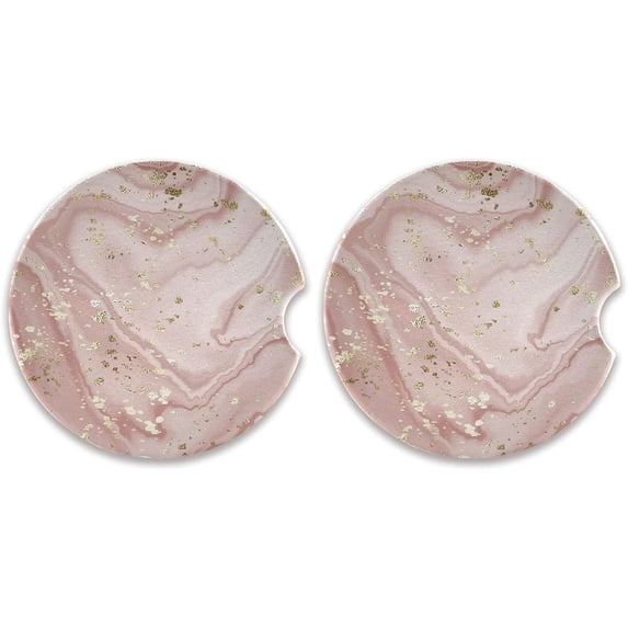 Coolnut Gold Abstract Marble Car Coasters 2 Pack Drinks Absorbent Ceramic Stone Car Coasters with Fingertip Grip Car Cup Holder Coasters Home Decor Gifts