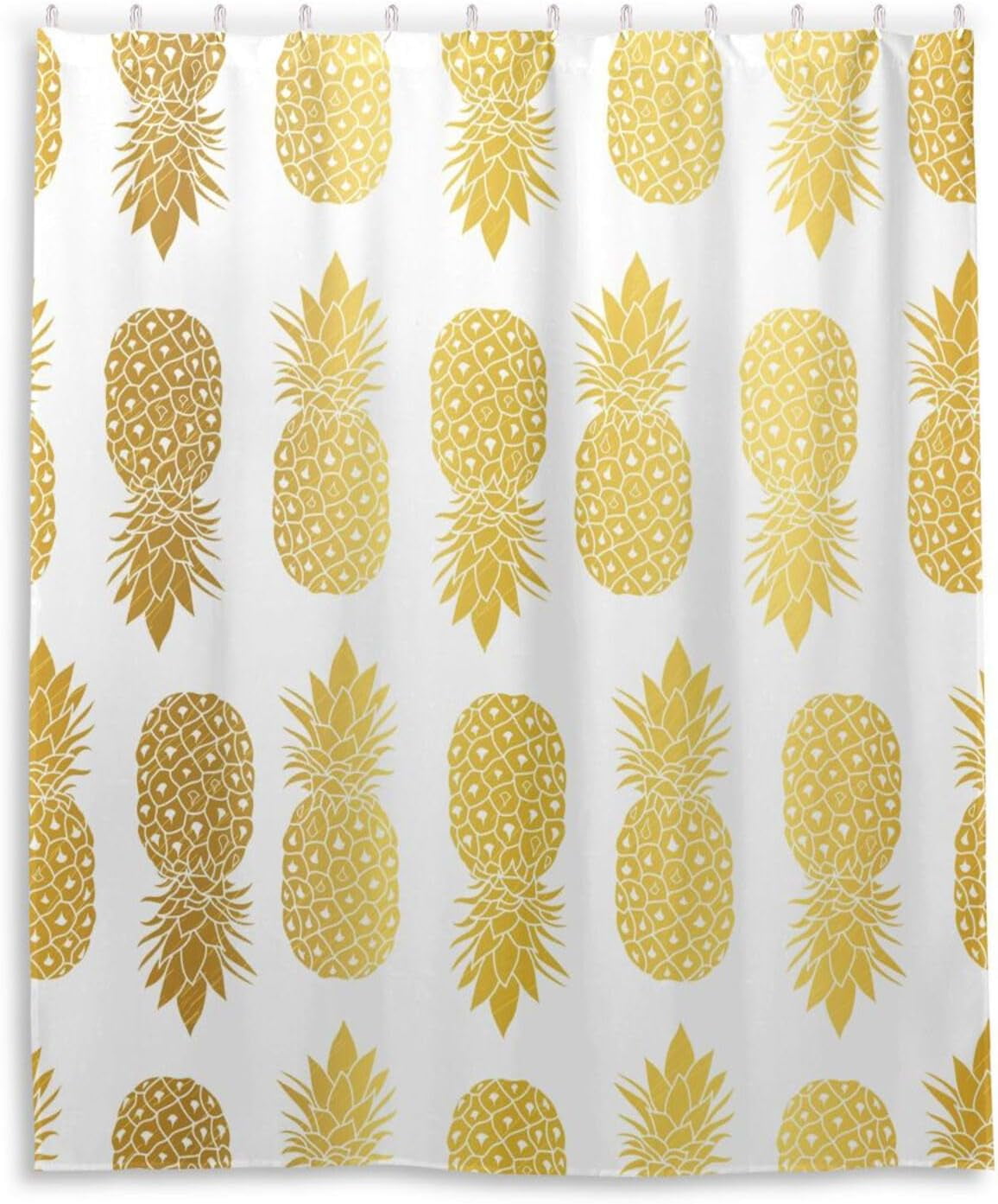 Coolnut Gold White Pineapples Shower Curtain for Bathroom Waterproof
