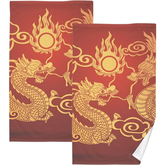 Coolnut Golden Dragons Patterned Hand Towels 2 PCS, Cotton Bath Towel for Drying Face Hands Body Decorative Water Absorbent Lightweight Towels for Bathroom Ktichen Travel Gym, 16"x28"