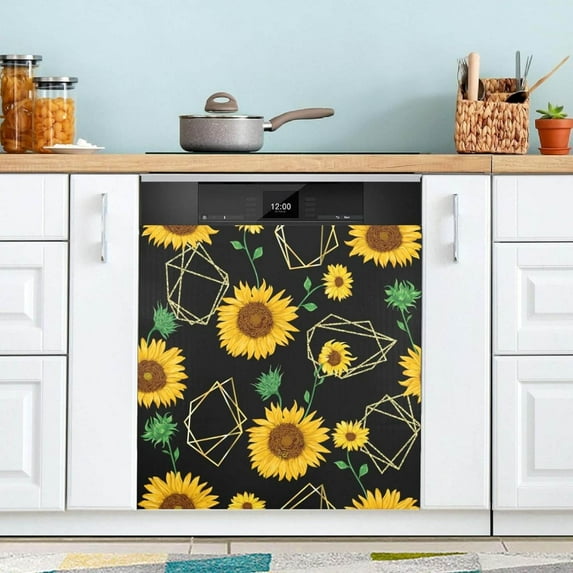 Coolnut Golden Sunflowers Dishwasher Magnet Cover for The Front Door,Reusable Refrigerator Door Decor Magnet Sticker for Kitchen Home Decor 23" x 26"
