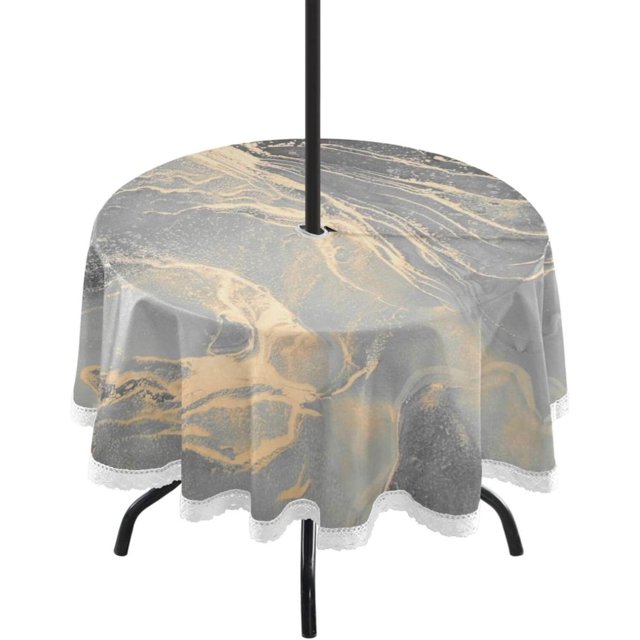Coolnut Gray Marble Round Tablecloth 60" Outdoor Table Covers with