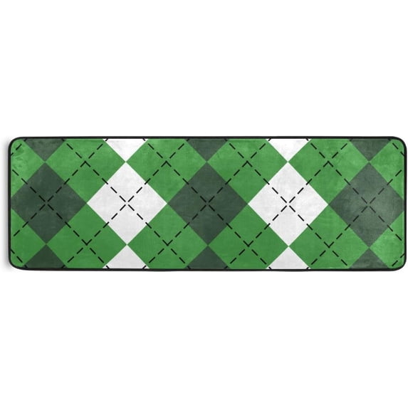 Coolnut Green Argyle Texture Area Rug - 2' x 6' Washable Runner Rugs with Rubber Backing - Non Skid Floor Carpet for Indoor Living Room Hallway Kitchen Home Decor Gifts