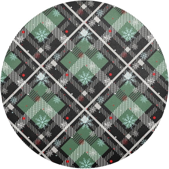 Coolnut Green Checked Snowflake Round PVC Placemats 1 PCS, Non-Slip Heat Resistant Table Mat Kitchen Dining Table Plate Mat, 15.4inch186 Home Decor Gifts