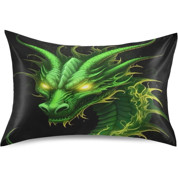Coolnut Green Dragon Pillowcase for Hair and Skin Silk Pillowcase King Size 20 ×40In, Soft and Breathable Slippery Satin Pillowcase Covers for Sleep Decor Giftsation 940