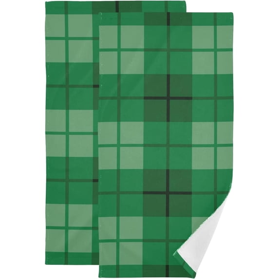 Coolnut Green Tartan Hand Towels 2 PCS, Ultra Soft and Highly Absorbent, St. Patrick's Day Decorative Fingertip Towel for Home, Bathroom, Kitchen, 28.3"x14.4"