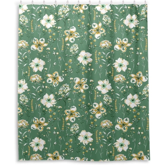 Coolnut Green Wildflowers Shower Curtain Bathroom Decor Watercolor Shower Curtain Sets Fabric Cloth Bathroom Curtains with Hooks 60x72 Inch
