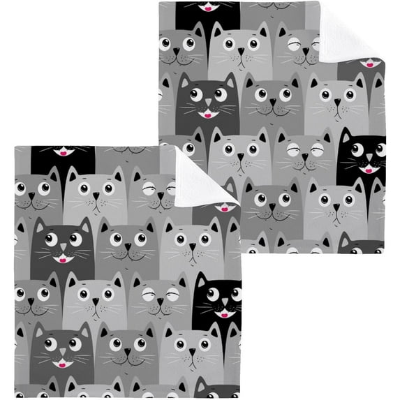 Coolnut Grey Cat Washcloths 4 Pack, Highly Absorbent Soft Cotton Fingertip Towels for Bathroom, Kitchen, Gym, Spa, Home Decor, 12 x 12 Inch Washcloth Gift