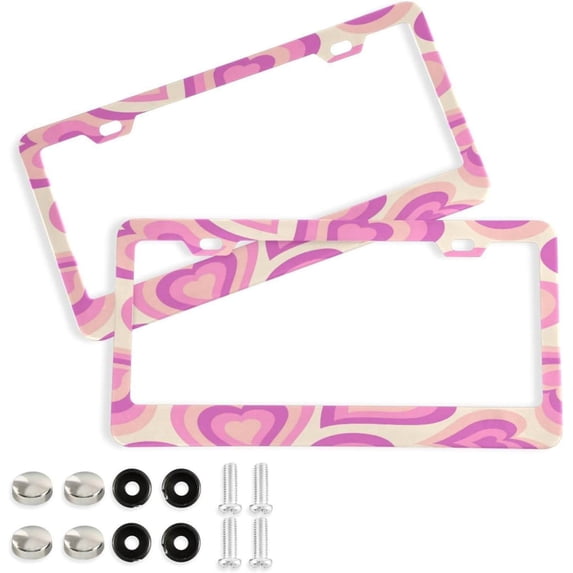 Coolnut Groovy Hearts License Plate Frame 2 Pack 2 Holes Car Aluminum License Plate Holder Automotive Parts Decoration Universal with Screw Caps Cover