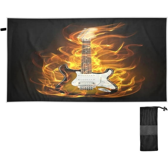 Coolnut Guitar in Fire Flames Beach Towel - Lightweight Compact Oversized Travel Towels - Super Absorbent Quick Dry Towel for Swimming Camping Holiday(107) Wash cloth