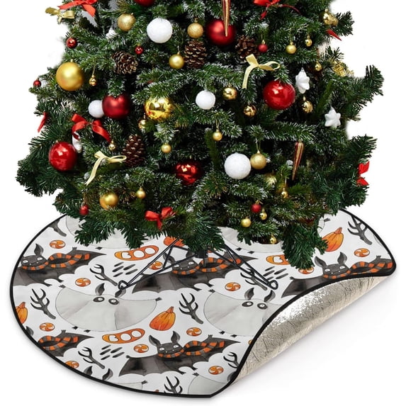Coolnut Halloween Bat Spooky Christmas Tree Mats Waterproof Tree Skirt, Watercolor Xmas Tree Stand Tray Mat Floor Protector Pad for Holiday Party Decoration, 28.3"