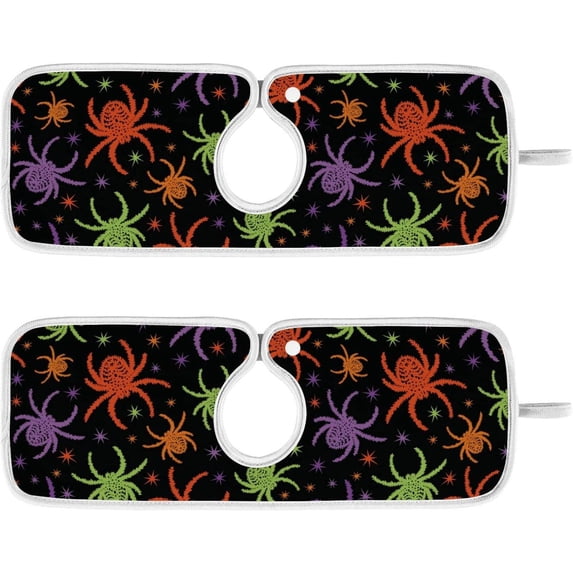 Coolnut Halloween Colorful Spider Sink Splash Guard for Faucet 2 Packs Faucet Absorbent Mats, Faucet Handle Drip Catcher Quickly Drying Mat for Kitchen Counter Bathroom, 23.6"x5.5"