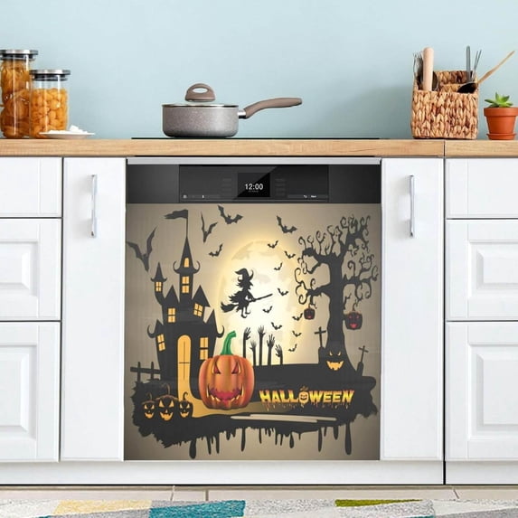Coolnut Halloween Full Moon Night Pumpkin Dishwasher Magnet Cover for The Front Door,Reusable Refrigerator Door Decor Magnet Sticker for Kitchen Home Decor 23" x 26"