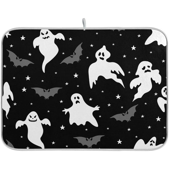 Coolnut Halloween Ghost Dish Drying Mat Absorbent Heat Resistant Reversible Dish Draining Mat for Kitchen Countertops Sinks,16"x18"