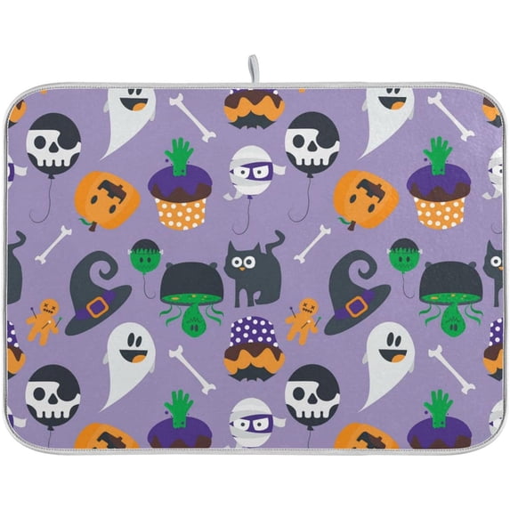 Coolnut Halloween Ghost Pumpkin Dish Drying Mat Absorbent Heat Resistant Reversible Dish Draining Mat for Kitchen Countertops Sinks,16"x18"