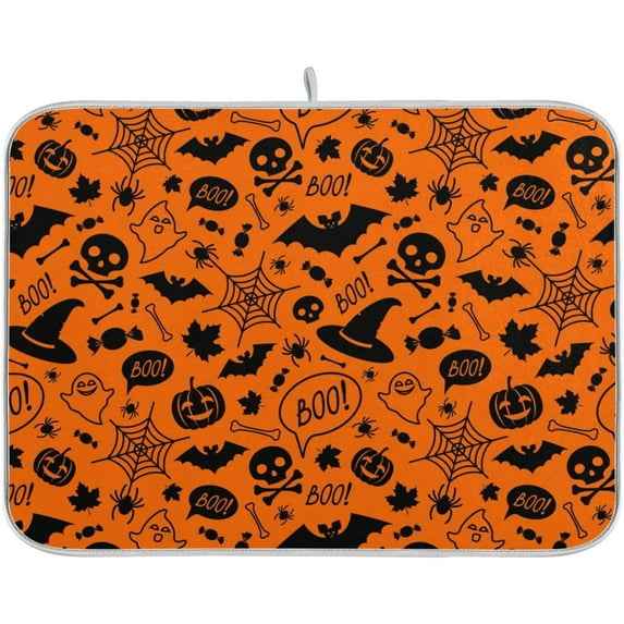 Coolnut Halloween Ghost Pumpkin Dish Drying Mat Absorbent Heat Resistant Reversible Dish Draining Mat for Kitchen Countertops Sinks,24"x18"