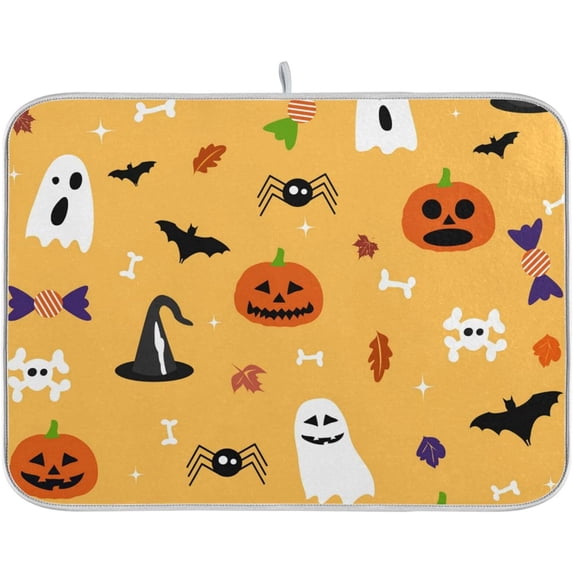 Coolnut Halloween Ghost Pumpkin Dish Drying Mat Absorbent Reversible Drying Pad Dish Drainer Rack Mat for Kitchen Countertops Sinks,24"x18"