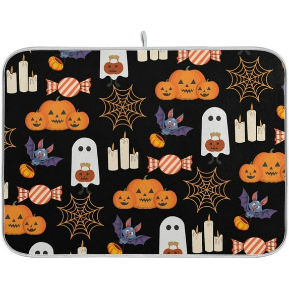 Coolnut Halloween Ghost Pumpkin Dish Drying Mat Absorbent Reversible Drying Pad Dish Drainer Rack Mat for Kitchen Countertops Sinks,24"x18"