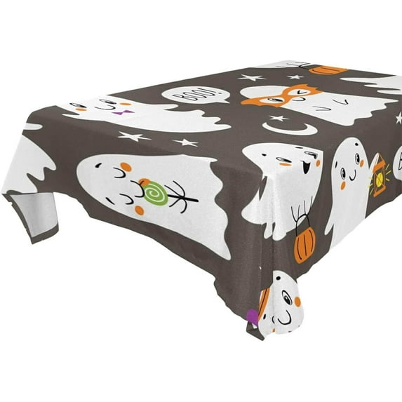 Coolnut Halloween Ghost Tablecloth, Waterproof Washable Polyester Square Table Cover, Durable Tablecloth for Kitchen Dining Table Party Decor, 60"X 90"