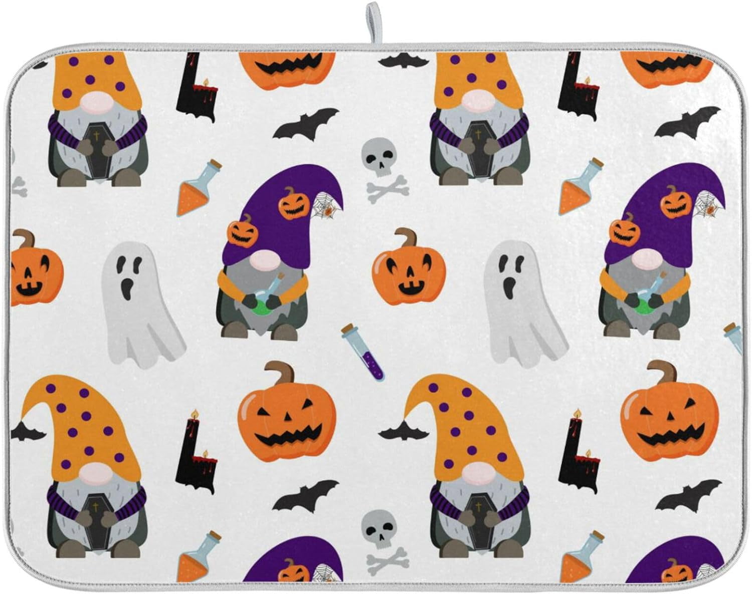 Halloween Dish Drying Mat - Pink Ghost & Pumpkin Print Absorbent Mat For Kitchen Counter, 18x24 Inch