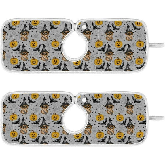Coolnut Halloween Owl Pumpkin Sink Splash Guard for Faucet 2 Packs Faucet Absorbent Mats, Jack-o-lantern Faucet Handle Drip Catcher Quickly Drying Mat for Kitchen Counter Bathroom, 14.9"x5.5"