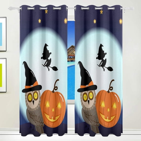 Coolnut Halloween Owl Wear Witch Hat Thermal Insulated Blackout Grommet Printed Window Curtain, 84"x55" 100% Polyester for Living Room Home Decoration, 2 Panels