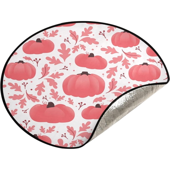 Coolnut Halloween Pink Pumpkins Fall Christmas Tree Mats Waterproof Tree Skirt, Xmas Tree Stand Tray Mat Floor Protector Pad for Holiday Party Decoration, 28.3"