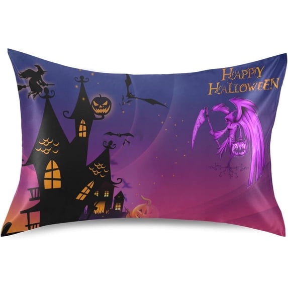 Coolnut Halloween Pumpkin Castle Satin Pillowcase for Hair and Skin Silk Pillowcase, Queen Size(20x30 inches) - Slip Cooling Satin Pillow Covers with Envelope Closure(487) Home Decor Gifts