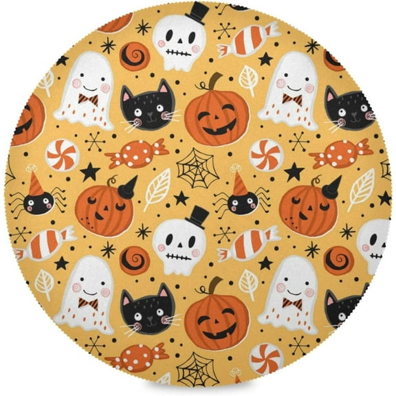 Coolnut Halloween Pumpkin Skeleton Pattern Round Placemats Durable Non-Slip Table Mat Heat and Stain Resistant Placemat for Kitchen Table Outdoor BBQ Activities(1PCS) Home Decor Gifts