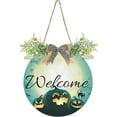 thumbnail image 1 of Coolnut Halloween Pumpkins Moonlight Welcome Sign Front Door Round Wall Door Sign with Flowers Hanging Sign for Entryway Front Porch Hallway Yard Garden Home Decor, 1 of 7