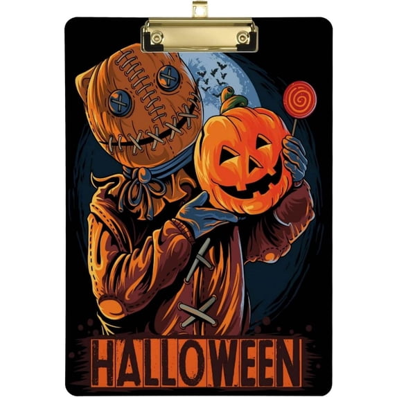 Coolnut Halloween Sack Masked Man Carrying Pumpkin 12.5"x9" Clipboard, Acrylic Fashion Letter A4 Size Clipboards with Metal Clip for Nurses, Students,Teacher,Women, Man-Gold12x9in