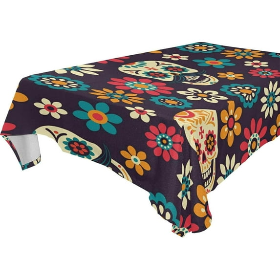 Coolnut Halloween Skull Tablecloth, Waterproof Washable Polyester Square Table Cover, Durable Tablecloth for Kitchen Dining Table Party Decor, 54"x54"