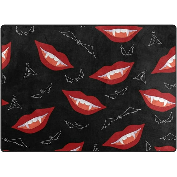 Coolnut Halloween Smiling Vampire Lips Lightweight Carpet Mats, 6'8" x 4'10" Area Soft Rugs Floor Mat Rug Home Decoration for Kids Room Living Room, 80"x 58"