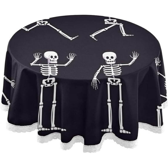 Coolnut Halloween Tablecloth 60 in,Funny Skull Party Lace Round Table Cloth Water Resistant Spill Proof Large Table Cover for Kitchen BBQ Hotel Dining Party Decoration