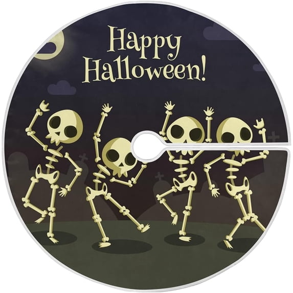 Coolnut Halloween Tree Skirt, Skull Ghost Xmas Tree Skirt, Floor Door Round Mat Decorations for Holiday Party Home Christmas Day Ornaments,47.2"