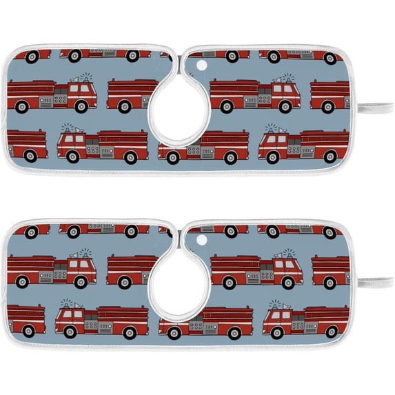 Coolnut Hand Drawn Fire Trucks 2PCS Faucet Absorbent Mat Kitchen Faucet Sink Splash Guard Microfiber Cloth Faucet Splash Catcher Water Absorbent Mat, Faucet Mat for Kitchen Sink 14x5in