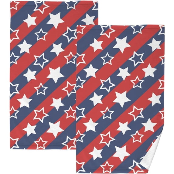 Coolnut Hand Towels Abstract Star Flag USA Patterned 2 PCS, Cotton Bath Towel for Drying Face Hands Body Decorative Water Absorbent Lightweight Towels for Bathroom Ktichen Travel Gym, 16"x28"