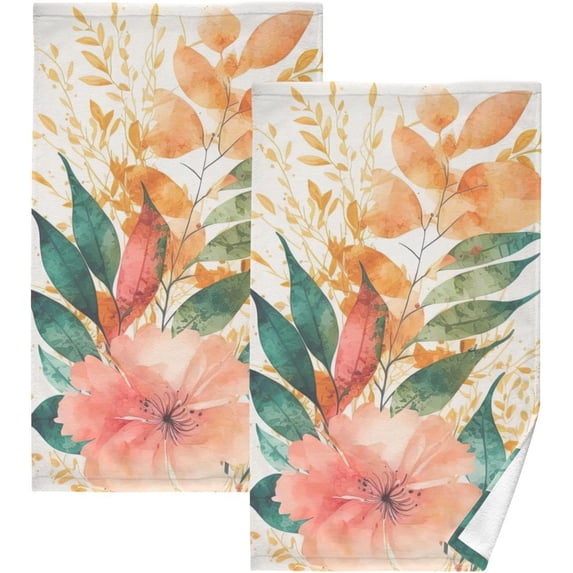 Coolnut Hand Towels Art Flower Leave 2 PCS, Cotton Bath Towels Drying Face Hands Body Decorative Water Absorbent Lightweight Washcloth for Bathroom Ktichen Travel Gym, 16"×28"