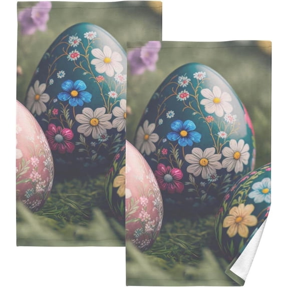 Coolnut Hand Towels Beautiful Easter Egg 2 PCS, Cotton Bath Towels Drying Face Hands Body Decorative Water Absorbent Lightweight Washcloth for Bathroom Ktichen Travel Gym, 16"×28"