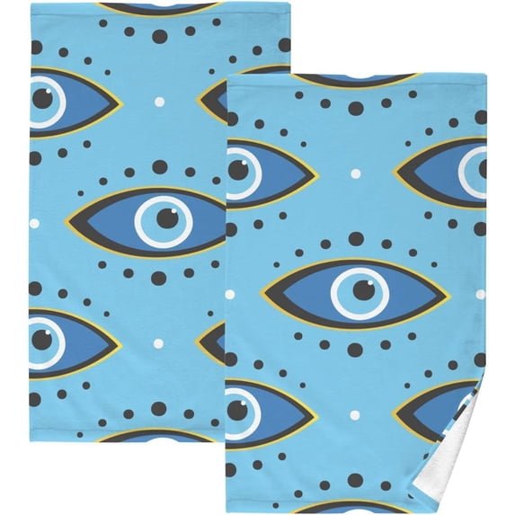 Coolnut Hand Towels Blue Eye Evil 2 PCS, Cotton Bath Towels Drying Face Hands Body Decorative Water Absorbent Lightweight Washcloth for Bathroom Ktichen Travel Gym, 16"×28"